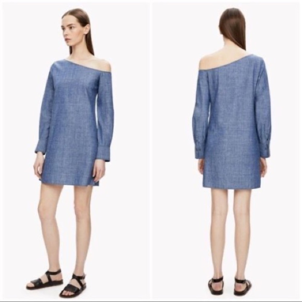 Theory Ulrika B Chambray Denim One Shoulder Dress Size 00 - Picture 2 of 10